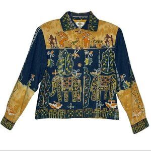 Sandy Starkman Multi-color Denim Embroidered Jacket Size M Wearable Art Bohemian